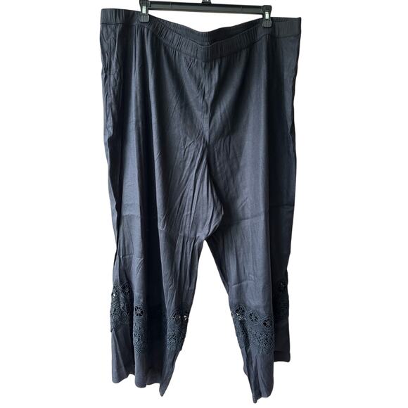 Susan Graver Trouser Pants Linen Lace Crop Pull On Black 28W Classic Resort - Picture 1 of 10
